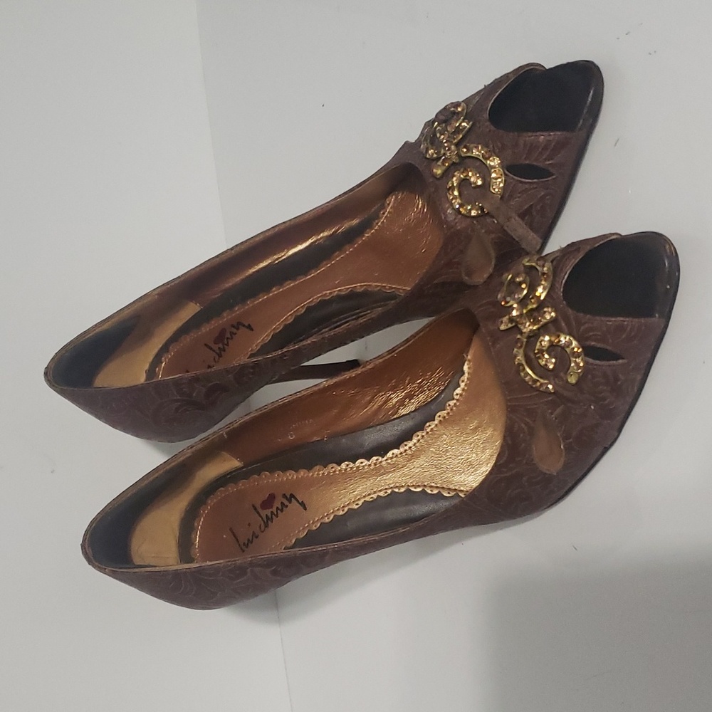 Luichiny Brown Jeweled Leather Heels